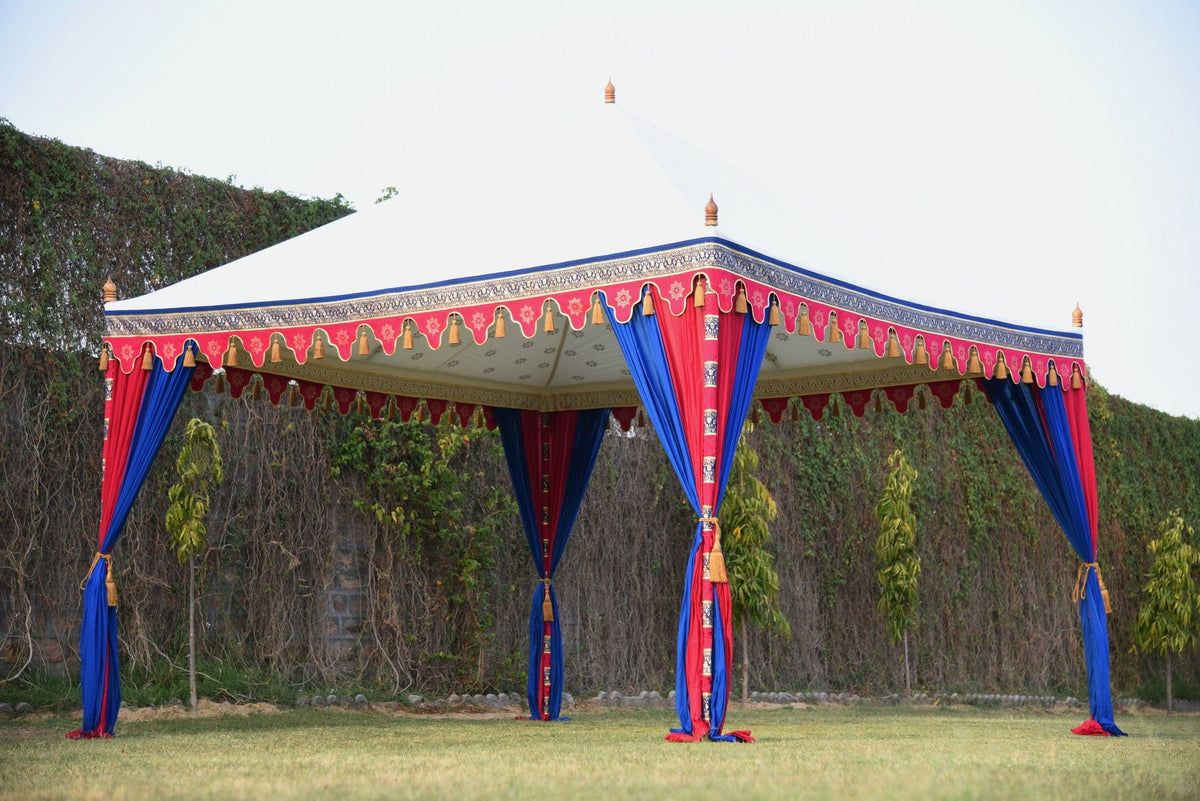 red tent blue tent emerald Blue Red Moroccan Tent Rental 13' x 13' – Moroccan Furniture Rental