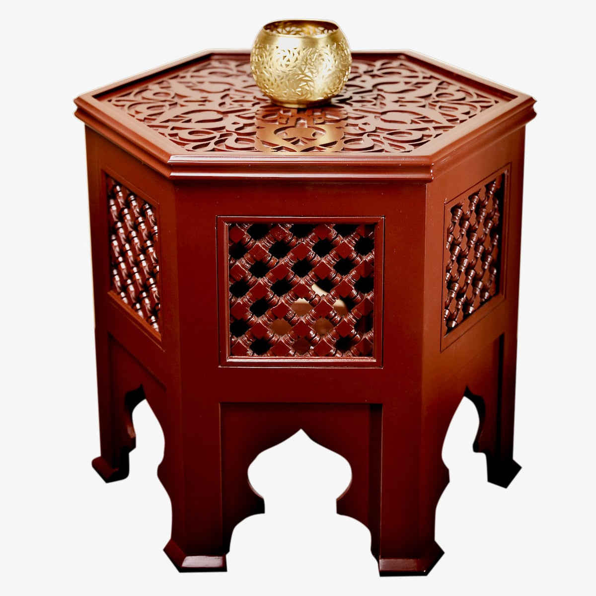 Moroccan Hexagonal Moucharabieh Maroon Coffee Table Moroccan