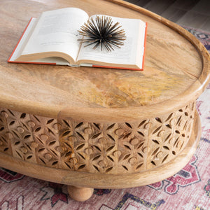 Moroccan Oval Wood Carved Coffee Table