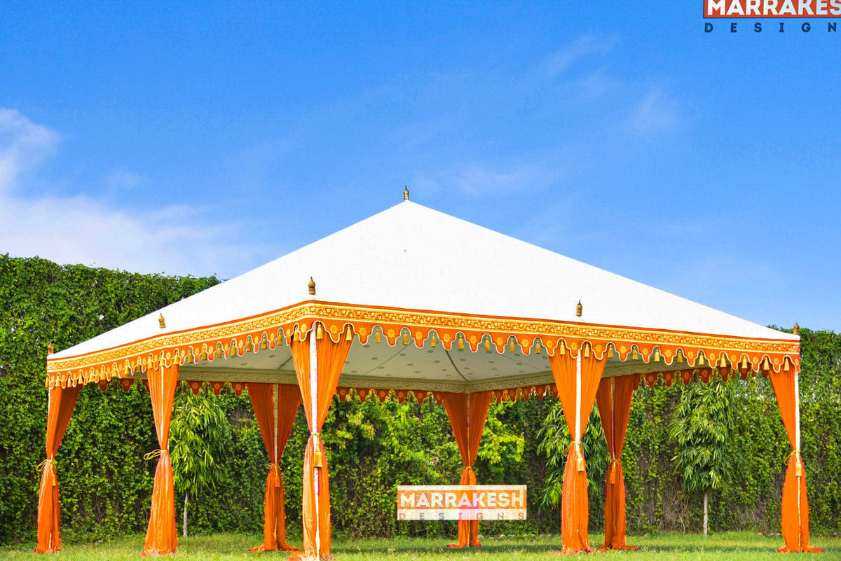 orange outdoor easy up tent Orange Tent Rental 20' x 20' – Moroccan Furniture Rental