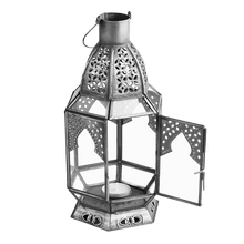 Load image into Gallery viewer, Antiqued Zinc Tabletop Lantern Medium