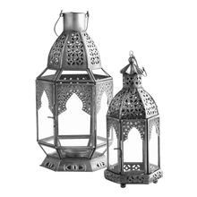 Load image into Gallery viewer, Antiqued Zinc Tabletop Lantern Medium