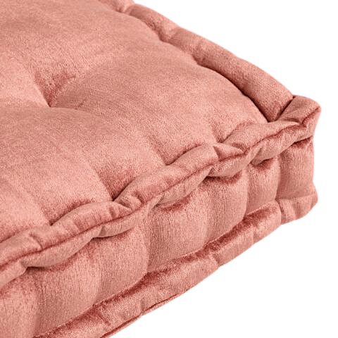 Coral Velvet Tufted Floor Cushion – Moroccan Furniture Rental