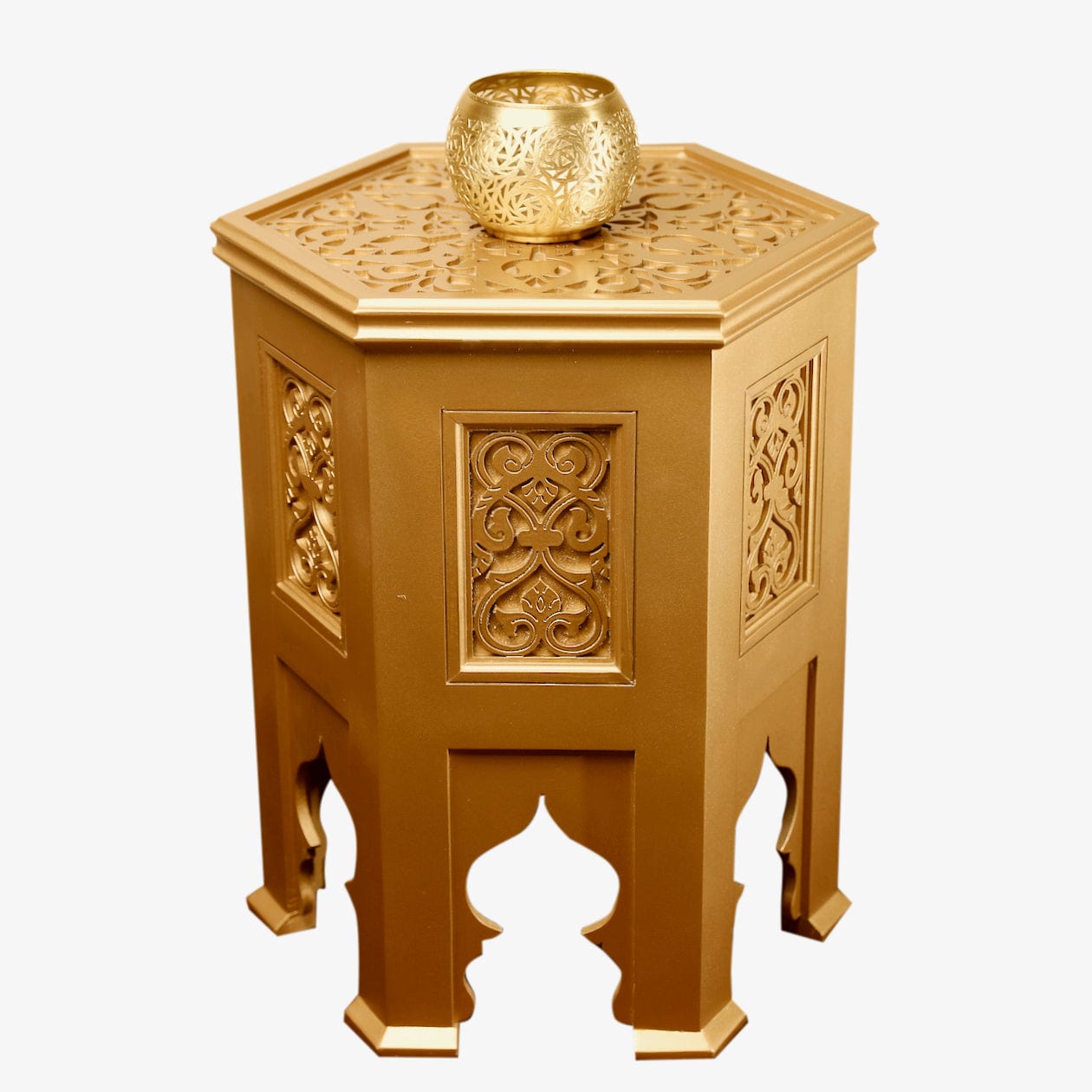 Moroccan Hand Carved Gold Side Table