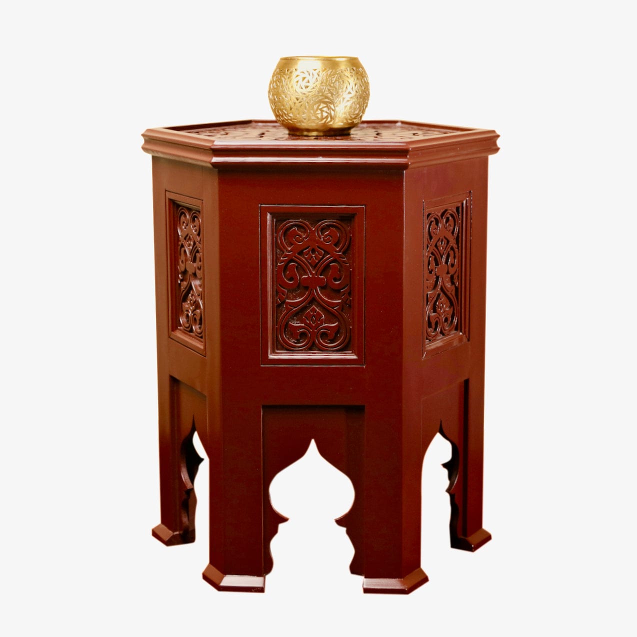 Moroccan Hand Carved Maroon Side Table