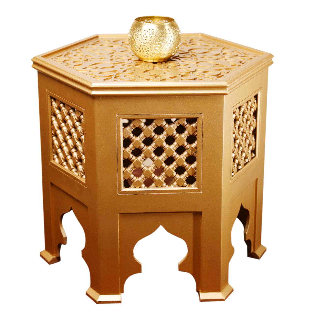 Moroccan Hexagonal Moucharabieh Gold Coffee Table