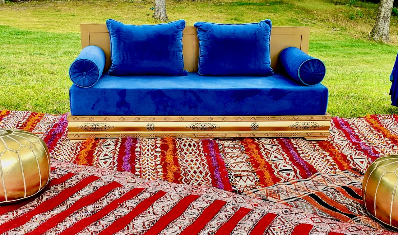 Moroccan Light Blue Velvet Daybed with Back