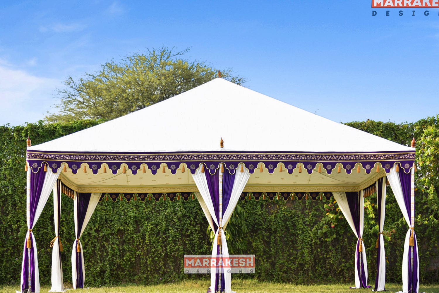 renting white tents Purple White Tent Rental 20' x 20' – Moroccan Furniture Rental