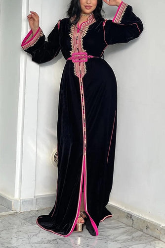 Rent Moroccan Kaftan - black & fuchsia