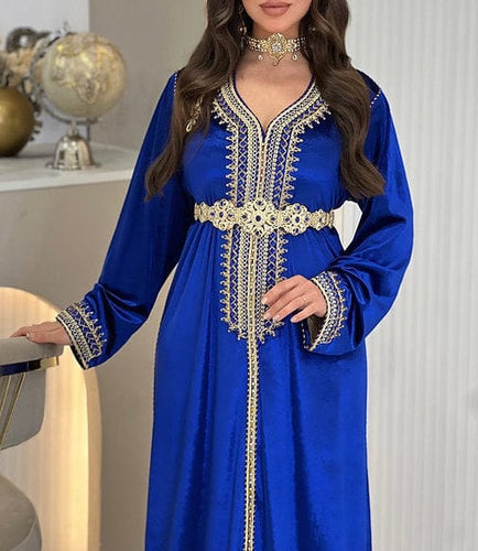 Rent Moroccan Kaftan - blue & gold