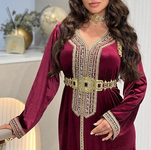Rent Moroccan Kaftan - burgundy & gold