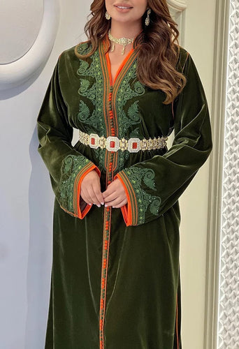 Rent Moroccan Kaftan - green & orange