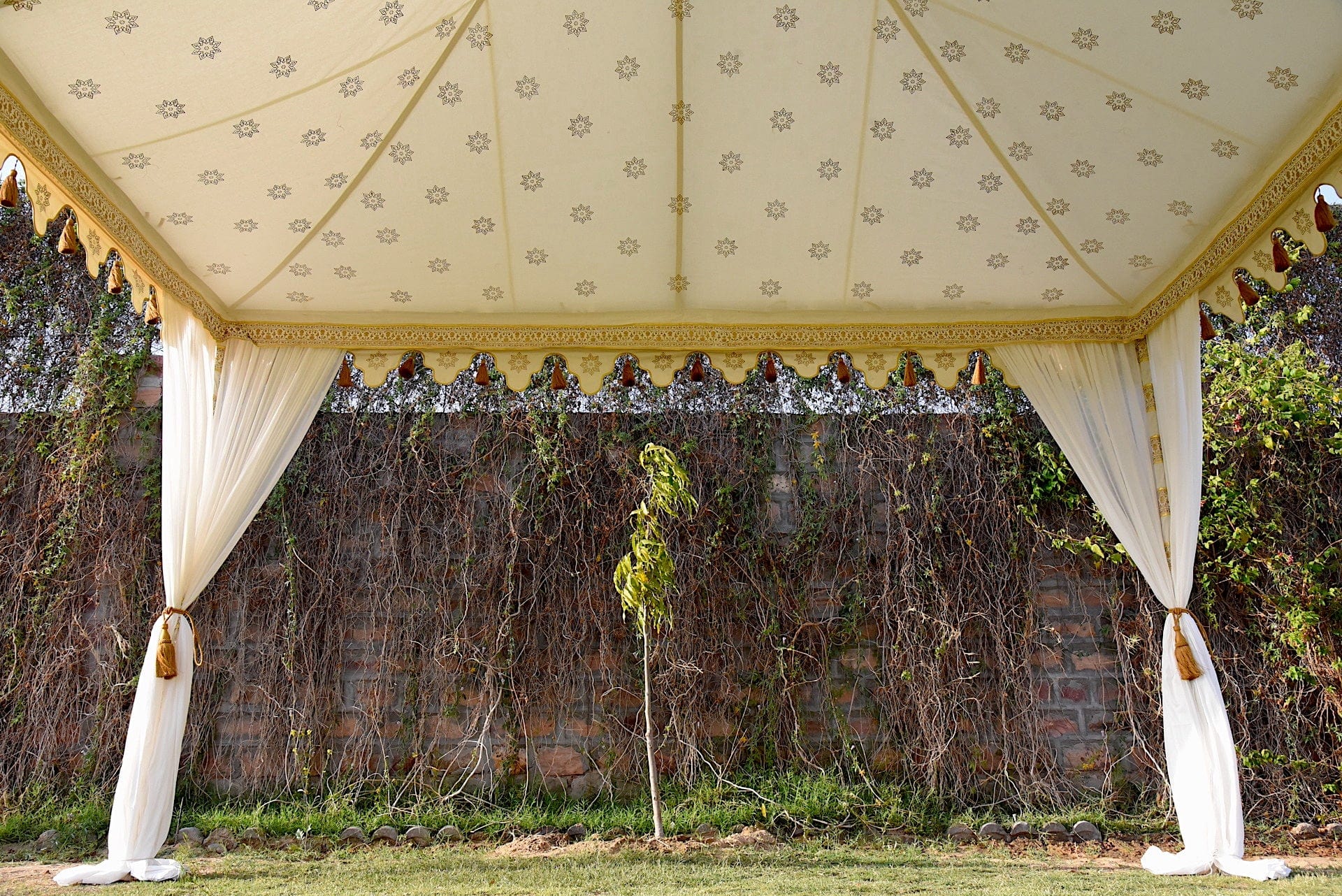 golden tent White Gold Moroccan Tent Rental 13' x 13' – Moroccan Furniture Rental