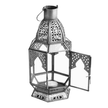 Load image into Gallery viewer, Antiqued Zinc Tabletop Lantern Medium
