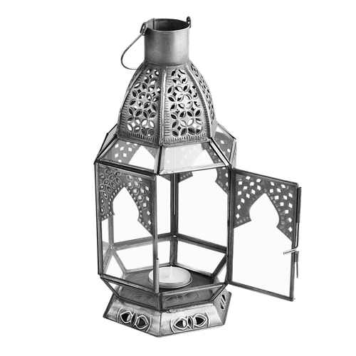 Antiqued Zinc Tabletop Lantern Medium