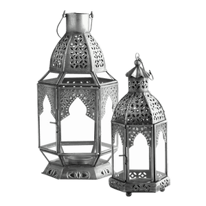 Antiqued Zinc Tabletop Lantern Medium