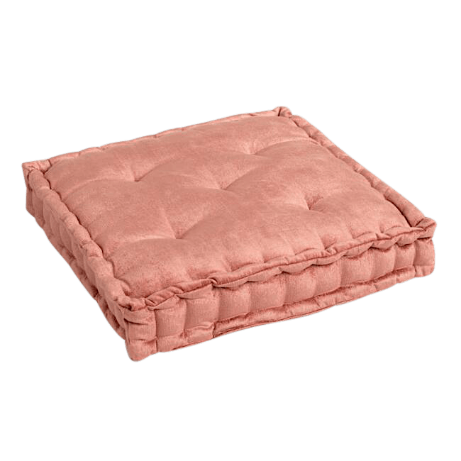 Coral Velvet Tufted Floor Cushion – Moroccan Furniture Rental
