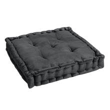 Load image into Gallery viewer, Dark Charcoal Velvet Tufted Floor Cushion
