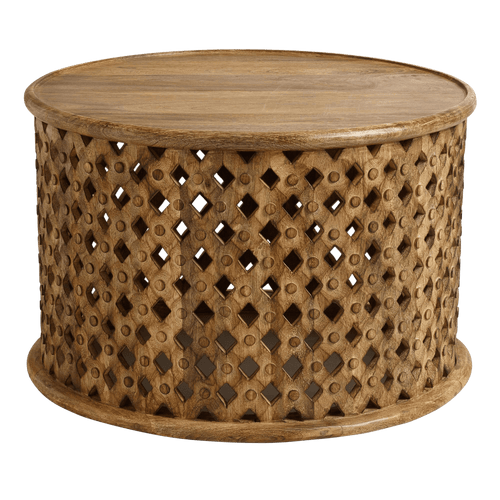 Round Tribal Carved Wood Coffee Table Large