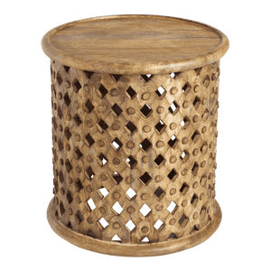 Tribal Carved Wood Accent Table Small
