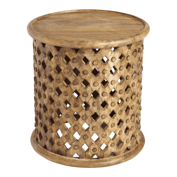 Tribal Carved Wood Accent Table Small