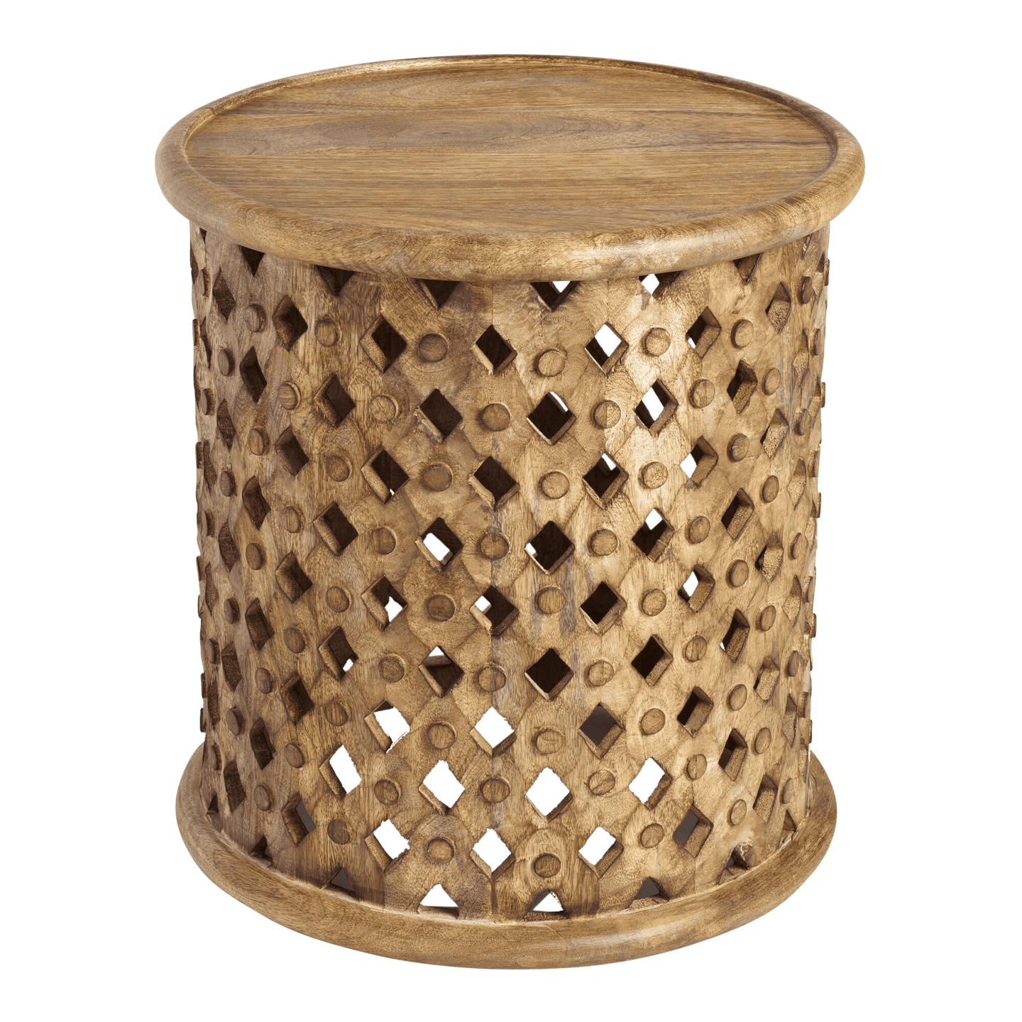 Tribal Carved Wood Accent Table Small